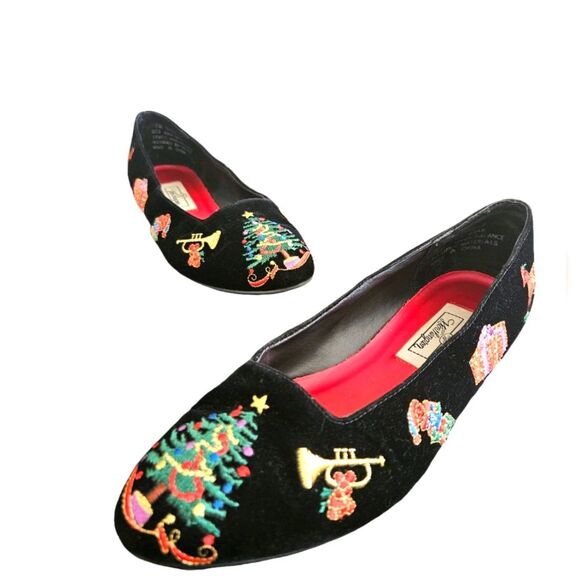 Vintage Shoes - Vintage Worthington Black Velvet Christmas Holiday Ballet Flats Size 7